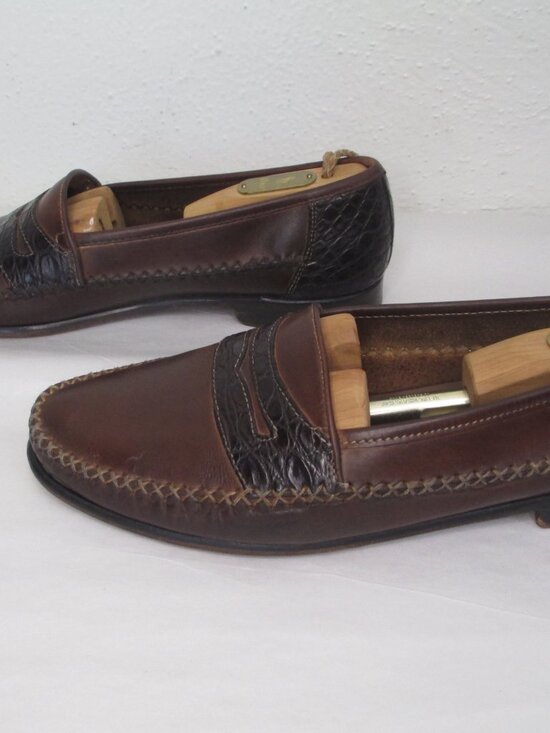 Zelli Genuine Crocodile Loafers Mens 11.5 Brown Leather Penny Shoes Casual Italy main image 8